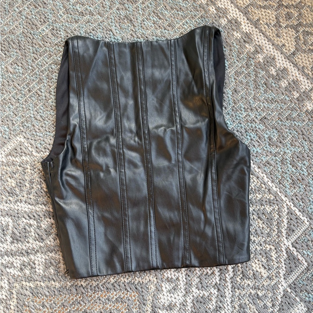 Tiger Mist Black Leather Bustier Tank Top - Picture 3 of 4